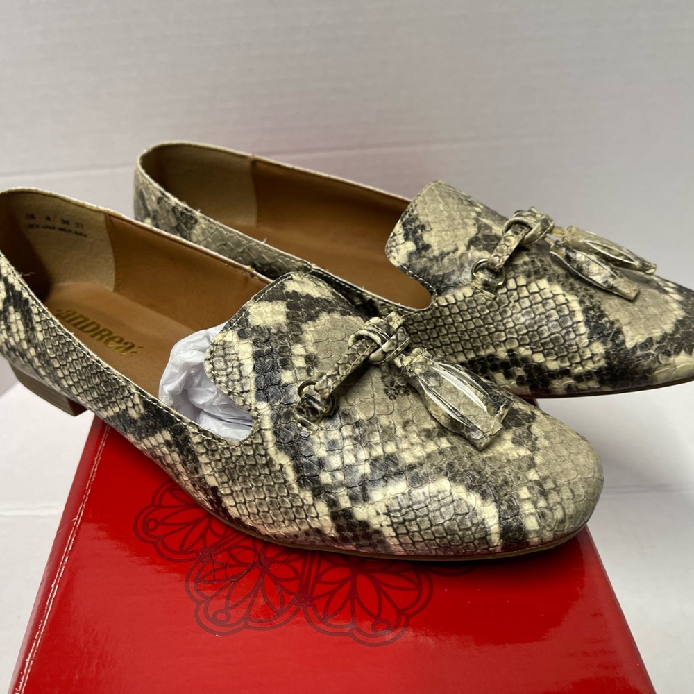 ANDREA FENZI Beige Snakeskin Loafers with Tassels